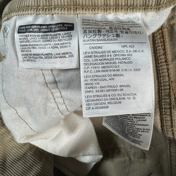 Levis Jeans Mens 36 Tan Corduroy Straight Mid Rise - Picture 4 of 12